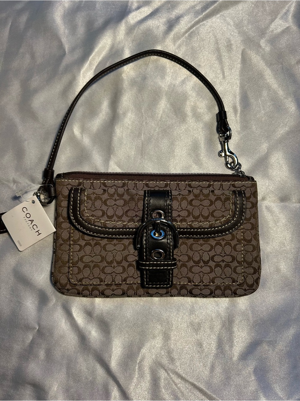 Coach Brown Y2K Signature Canvas Wristlet with Dark Brown Trim NWT.